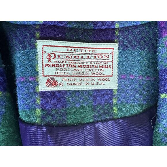 Vintage Pendleton Wool Blazer Petite 12 Purple Plaid Holiday Hostess USA 80s - Picture 9 of 10